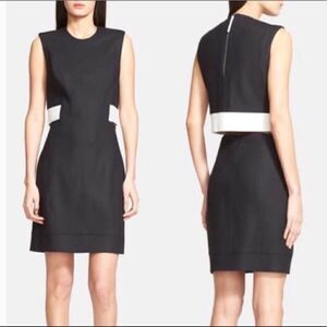 Helmut Lang Sleeveless Wool Leather Trim Flex Suit Black White Size 0